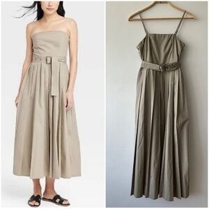 NWT A New Day Beige Pleated Strapless Midi Maxi Dress Small